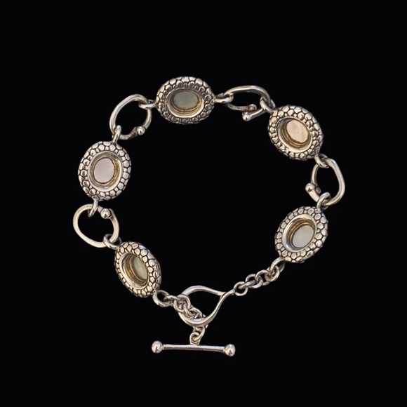 Michael Dawkins .925 Sterling Silver and Mother of Pearl Link Bracelet - Picture 8 of 9